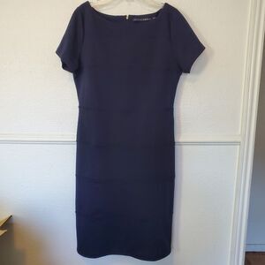 Ivanka Trump Dress Boatneck Short Sleeves Navy Blue Sz 14 Business Office Party
